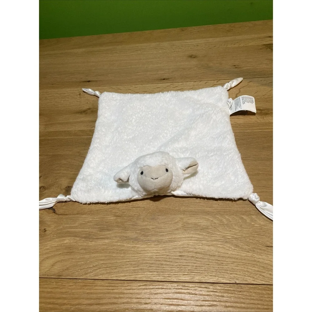 Pottery Barn Kids Lamb White‎ Knotted Lovey Security Satin Blanky - 11x11